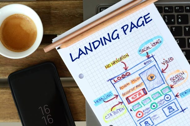 website landing page development sketch on math book