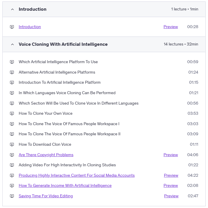 Voice Cloning With Artificial Intelligence Audio - Course Content